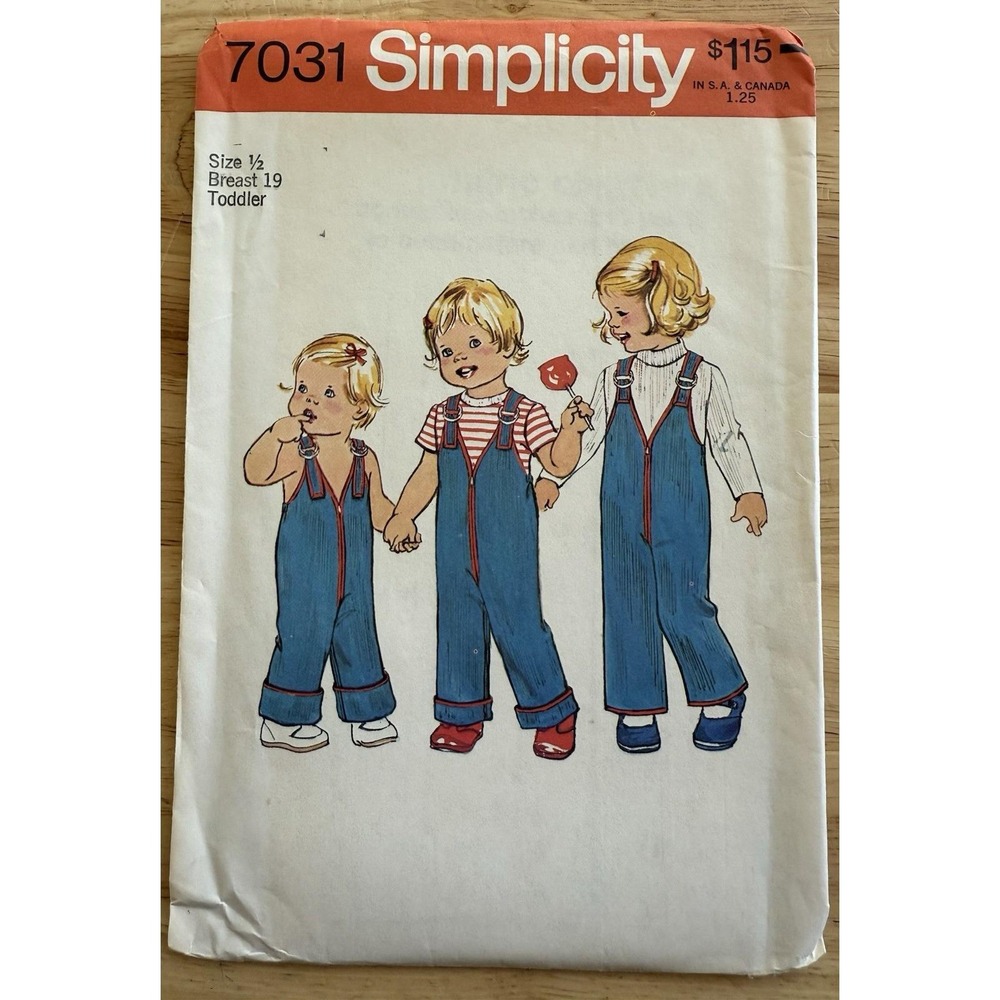 VTG Simplicity 7031 Toddlers' Growth Featured Overalls Size 1/2 Uncut‎ FF